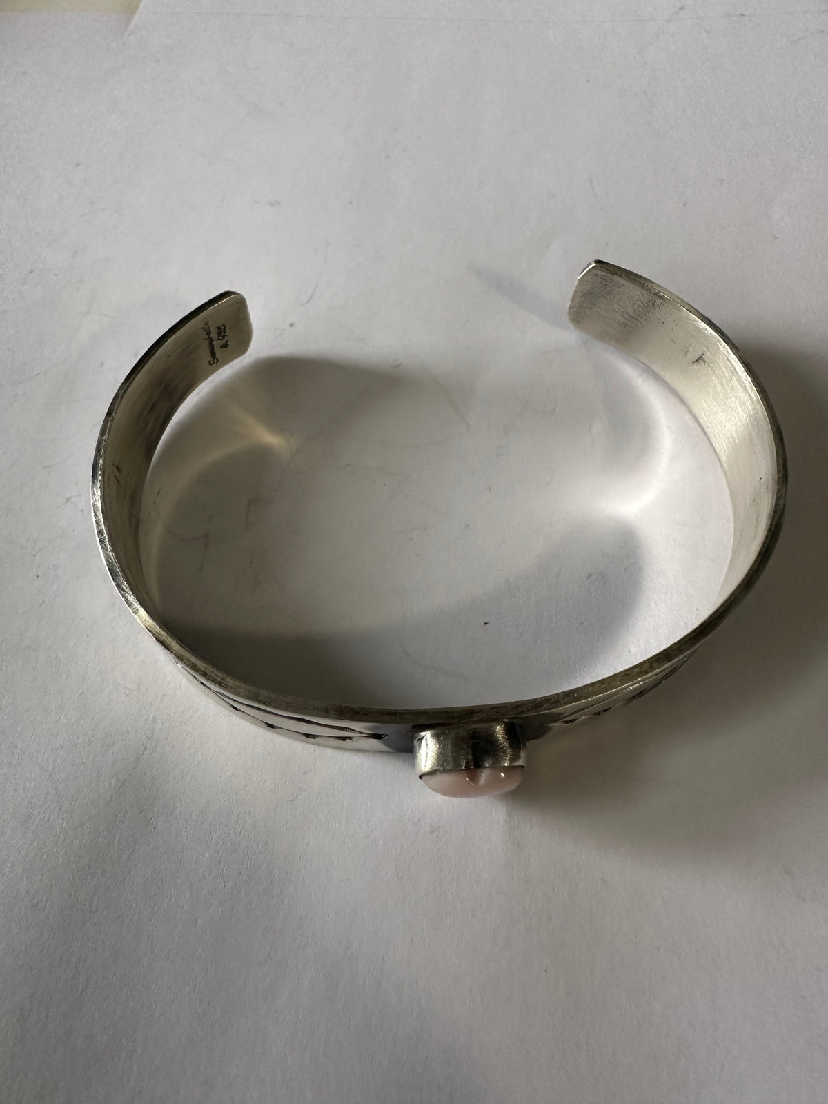 Handcrafted Sterling Silver & Queen Pink Conch Heart Cuff Bracelet