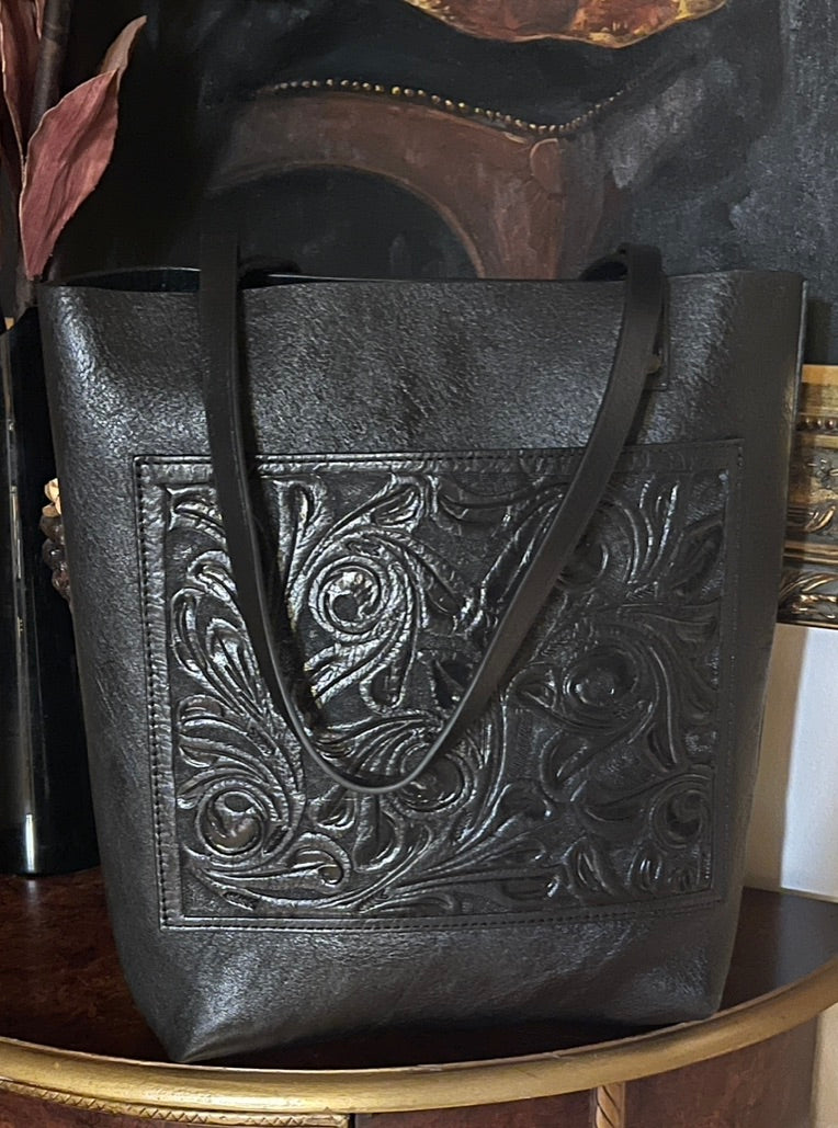Fine Hand-Tooled Leather Tote Bag "ELODIA", more colors