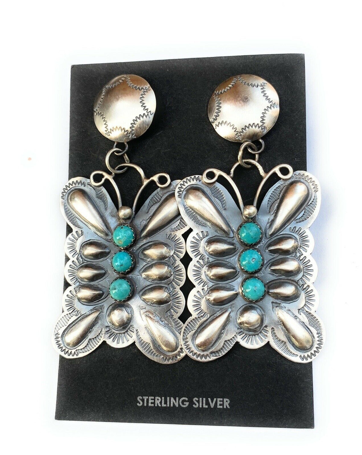 Handcrafted Turquoise & Sterling Silver Butterfly Dangle Earrings By Tim Yazzie