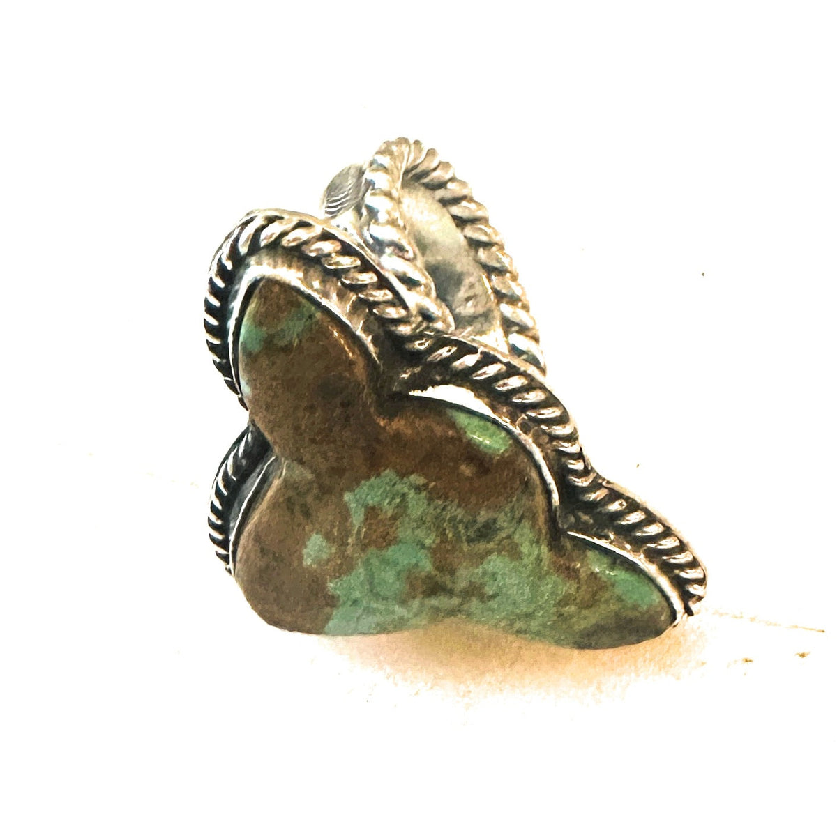 Handcrafted Royston Turquoise & Sterling Silver Bullhead Adjustable Ring by P. Yazzie