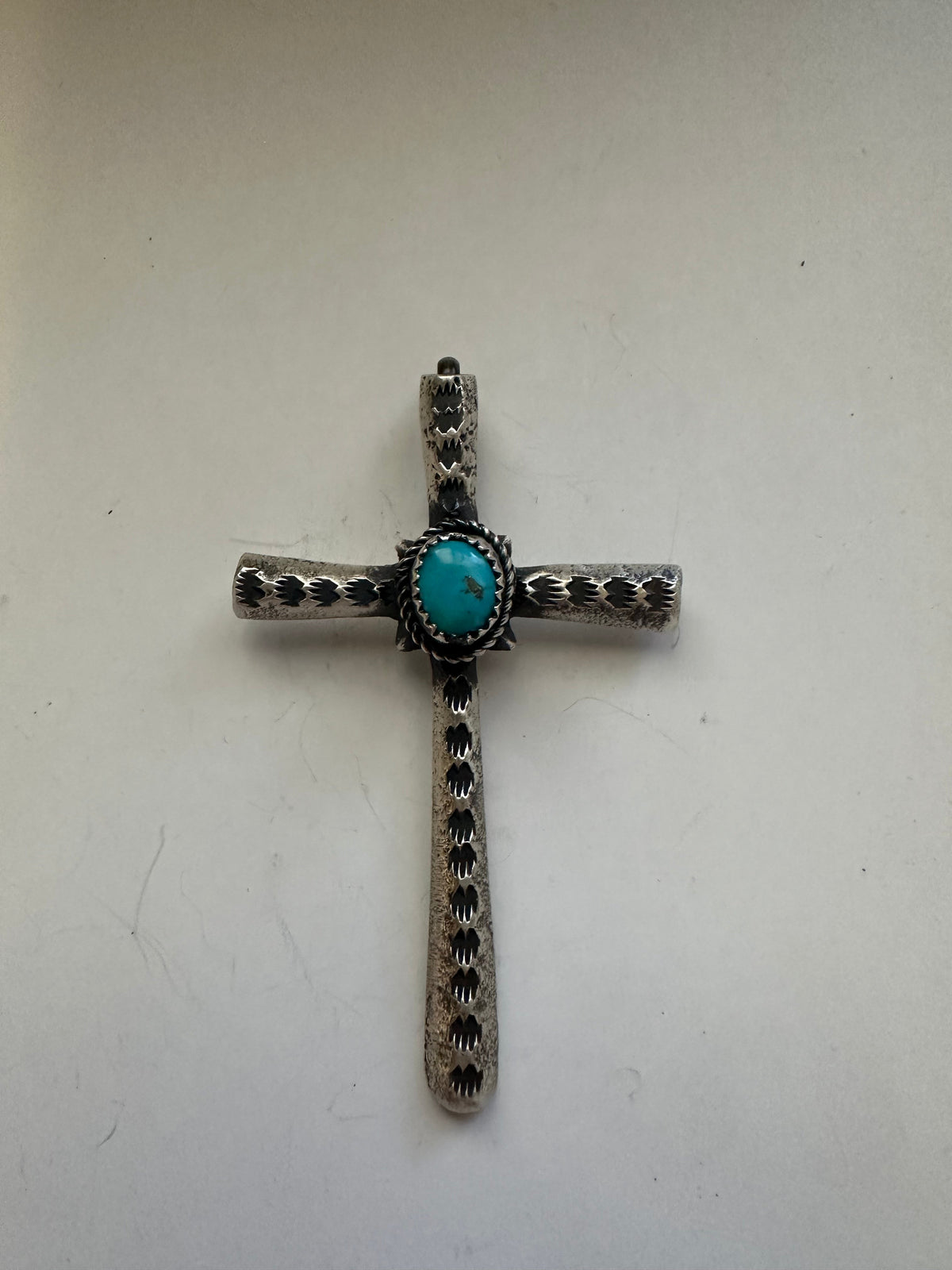 Beautiful Handcrafted Turquoise & Sterling Silver Cross Pendant Signed Richard Yazzie