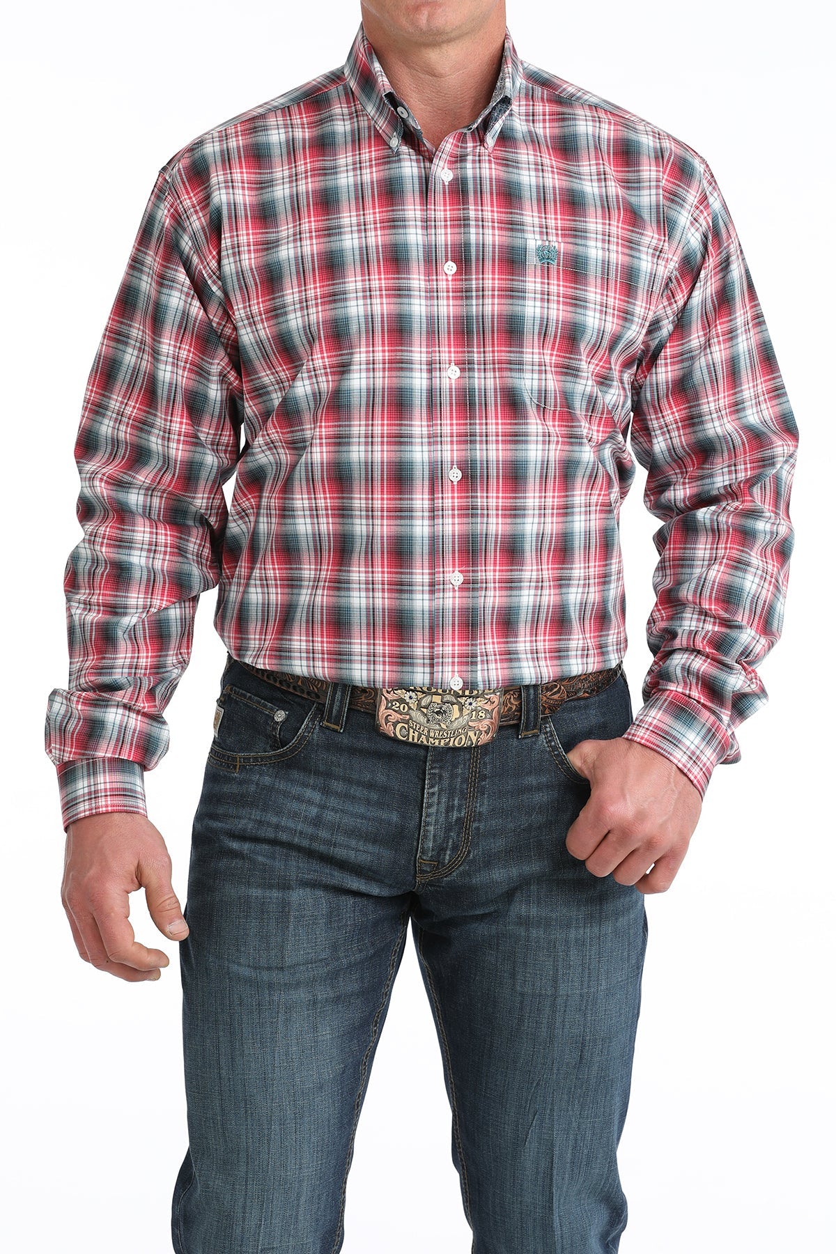 Men’s Red, White Blue Plaid Shirt
