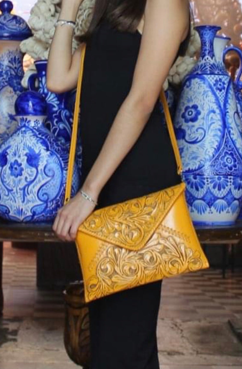 Hand-Tooled Leather Crossbody & Clutch Bag "ITALIA" by ALLE