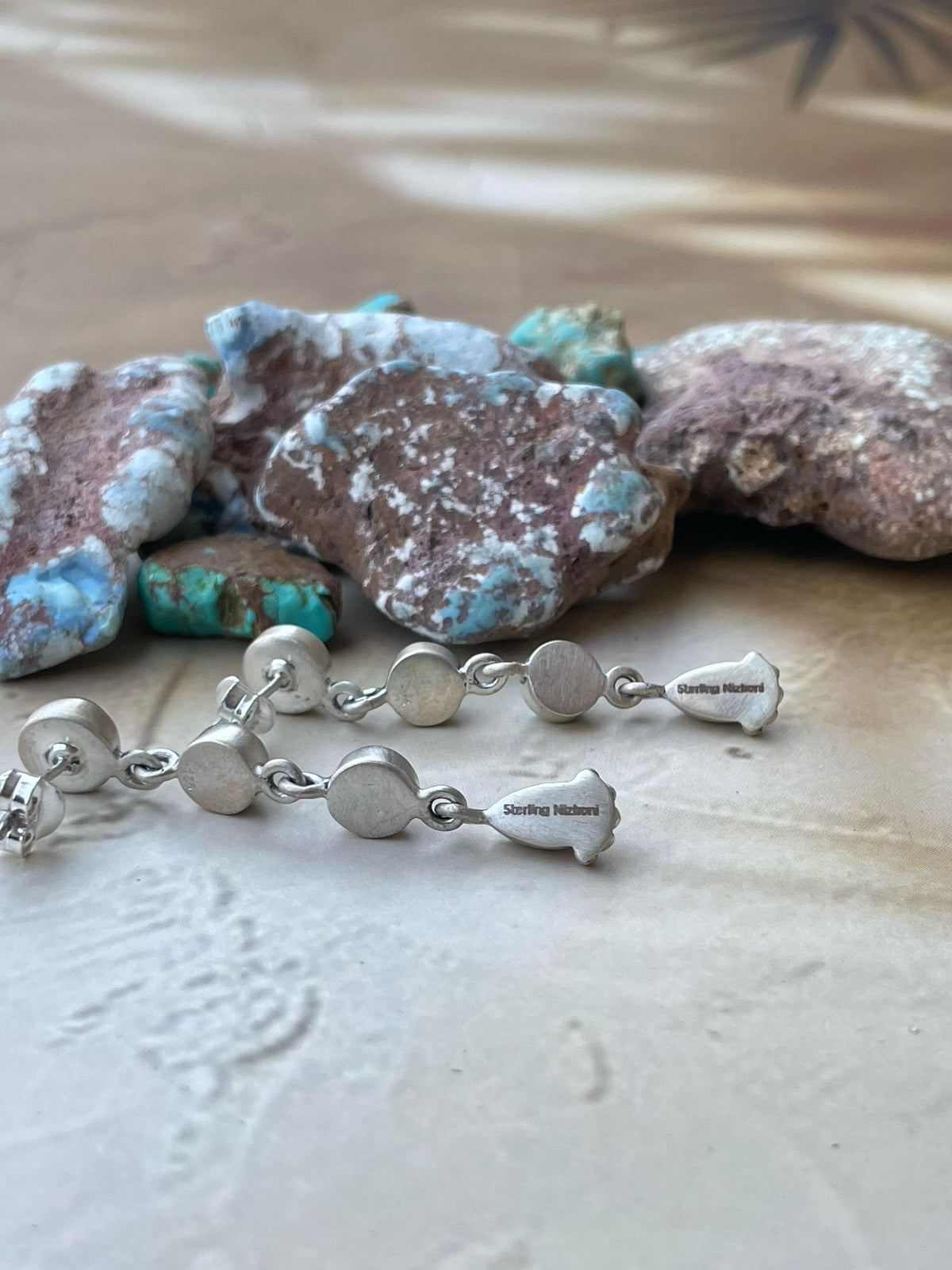 Handmade Sterling Silver Pink Dream with Mojave post Earrings , Signed Nizhoni
