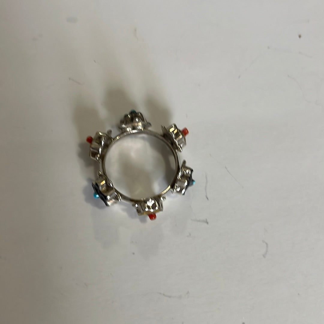 Handcrafted Flower Multi Stone Sterling Silver Ring Size 7