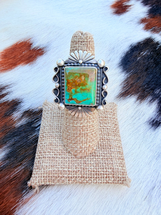 Handcrafted Royston Turquoise & Sterling Silver Ring Size 6.5 by Daniel Benally