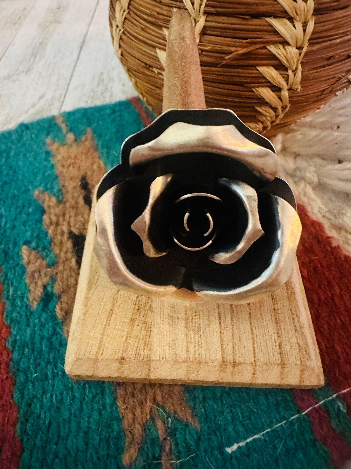 Handcrafted Sterling Silver Rose Adjustable Ring by Leander Tahe