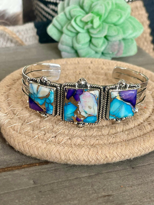 Handmade Sterling Silver Purple Kingman Mojave Adjustable  Cuff