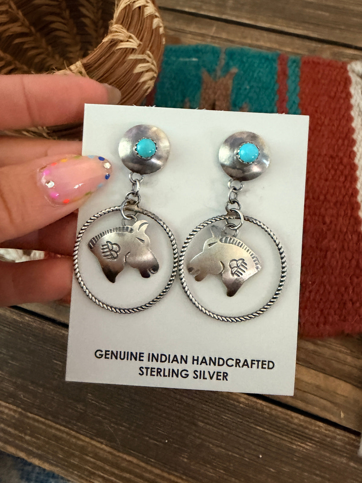 Handcrafted Sterling Silver & Turquoise Horse Dangle Earrings by Tim Yazzie