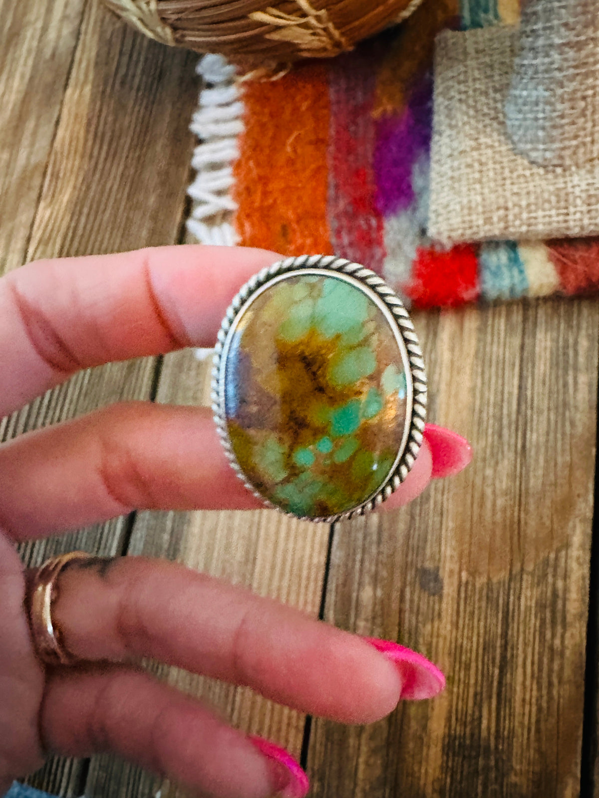 Handcrafted Turquoise & Sterling Silver Ring by Patrick Yazzie Size 10