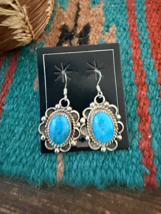 Handcrafted Kingman Turquoise & Sterling Silver Dangle Earrings