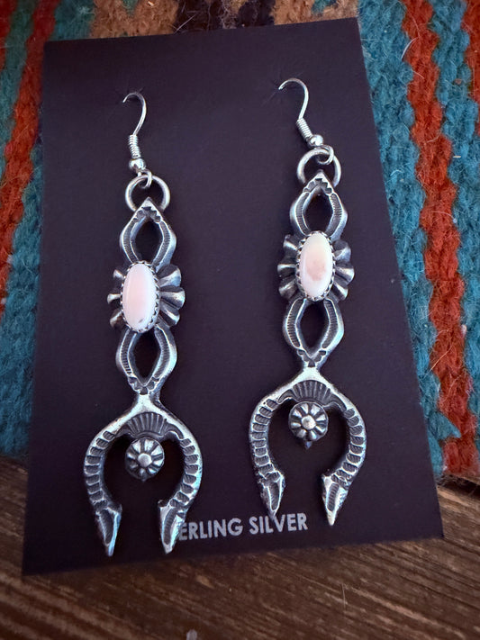 Handcrafted Queen Pink Conch & Sterling Silver Naja Dangle Earrings by Kevin Billah