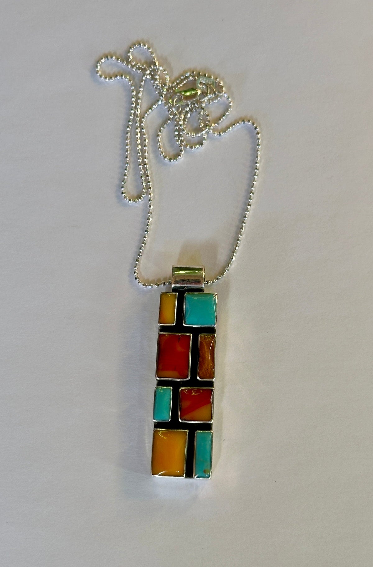 Multistone Slim Mosaic Sterling Silver Pendant Necklace