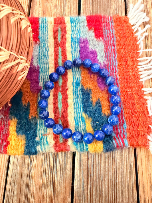 Handcrafted Lapis Beaded Stretch Bracelet