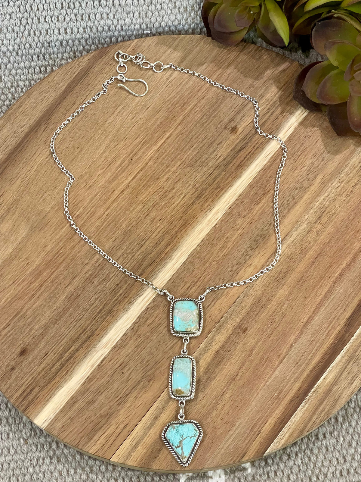 Handmade Sterling Silver & Carico Lake Turquoise Drop Necklace