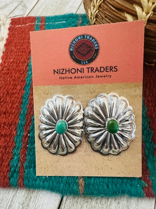 Handcrafted Sterling Silver & Turquoise Concho Post Earrings
