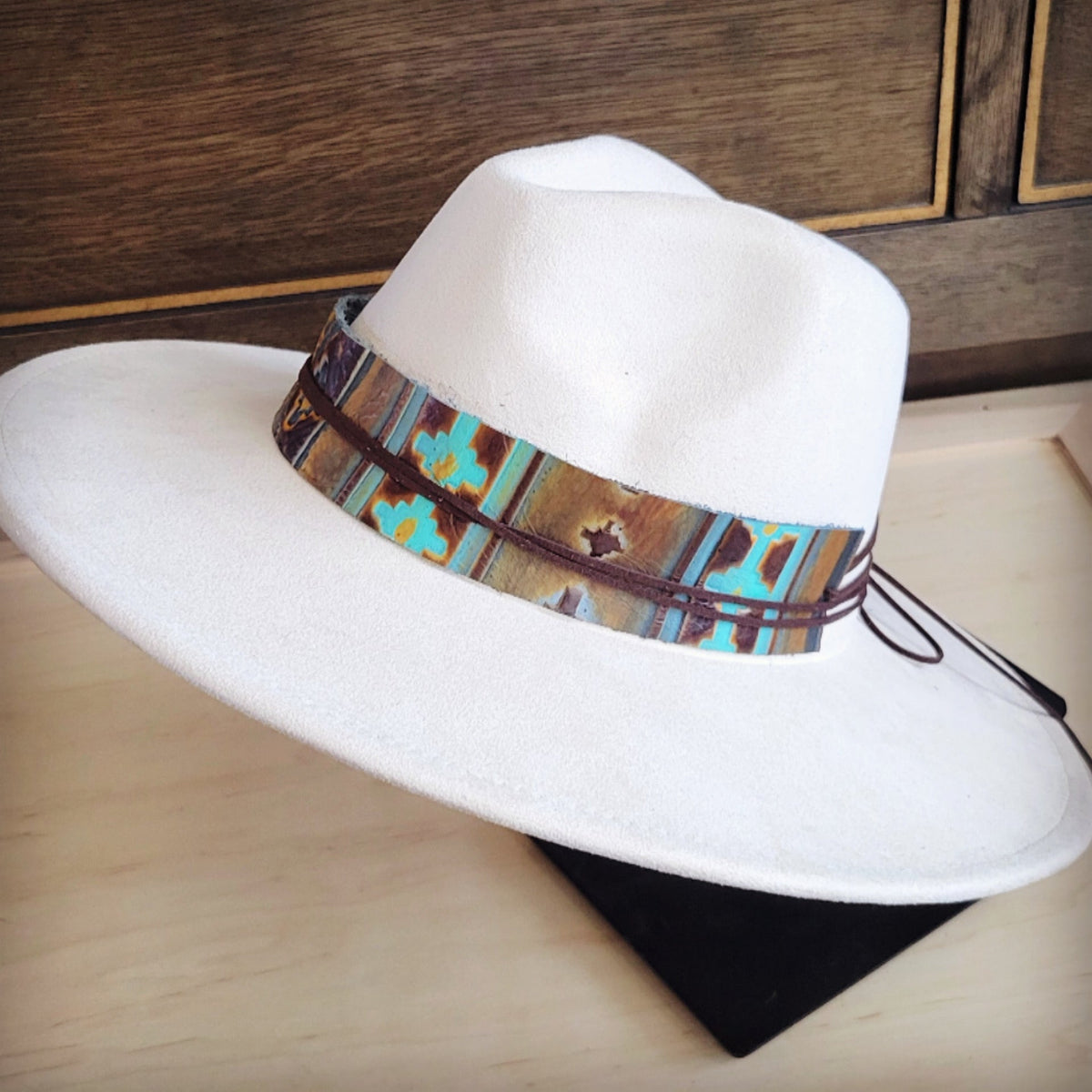 **Wide Genuine Leather Blue Navajo Hat Band Only 954f