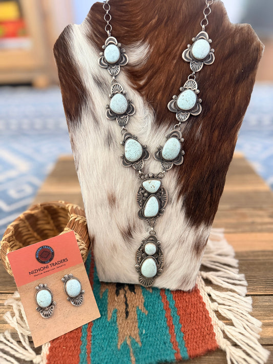 Handcrafted Dry Creek Turquoise & Sterling Silver Necklace and Earring Set by Gilbert Tom