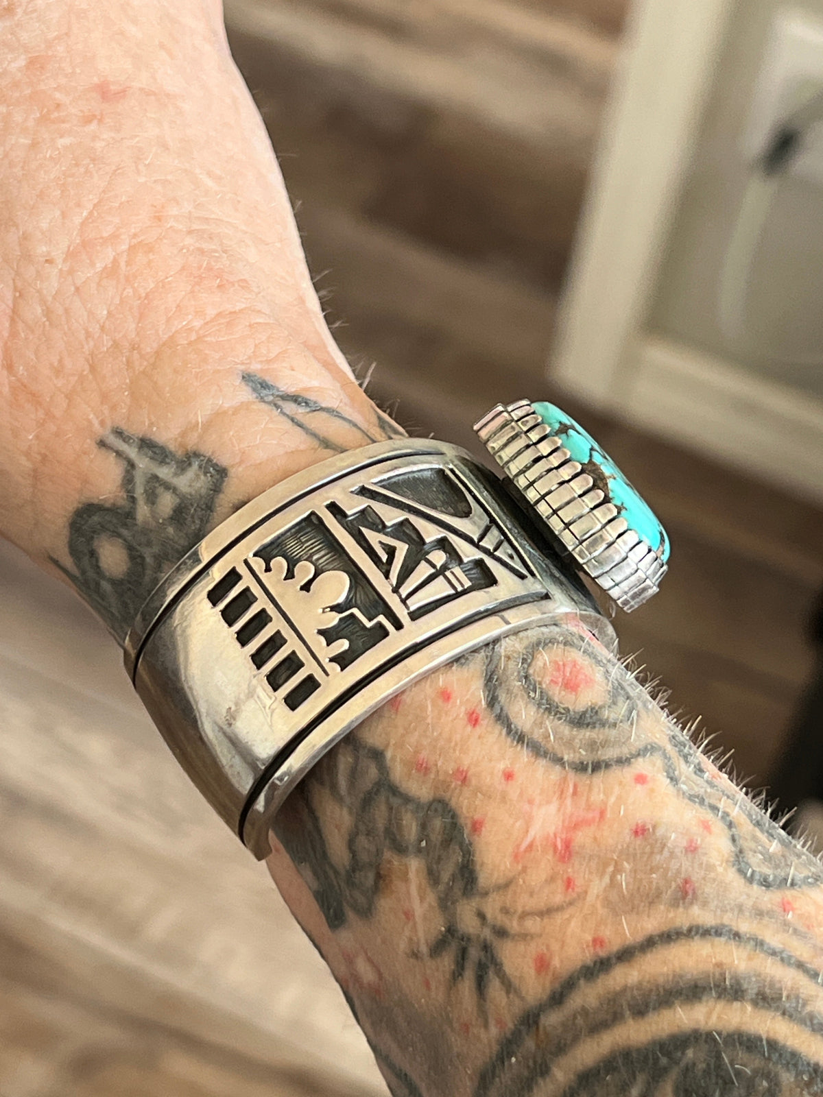 Handcrafted Timmy Earl Yazzie Kilt Design Sterling and Turquoise Cuff