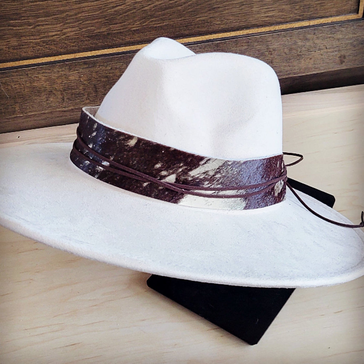 **Wide Genuine Hair Hide Silver Metallic Hat Band Only 953z