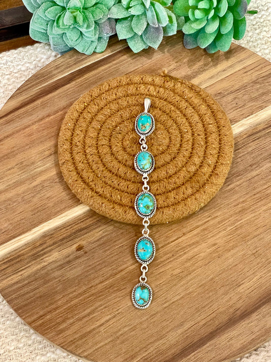 Handmade Sterling Silver & Sonoran Mountain 5 Stone Turquoise Pendant