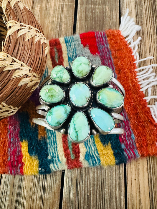 Handcrafted Sonoran Mountain Turquoise & Sterling Silver Cluster Cuff Bracelet by Sheila Becenti