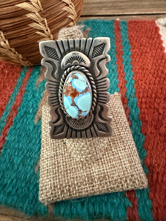 Handcrafted Golden Hills Turquoise & Sterling Silver Ring Size 7 by John Nelson