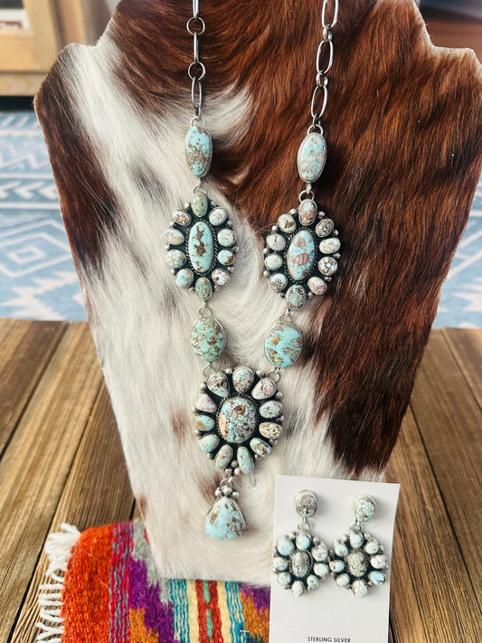 Handcrafted Dry Creek Turquoise & Sterling Silver Necklace and Earring Set by Louise Jim