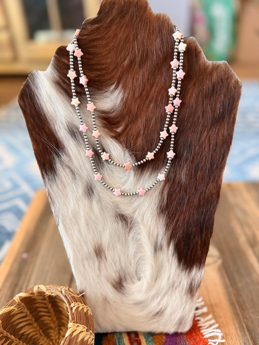 Handcrafted Queen Pink Conch and Sterling Silver Pearl Beaded Star Necklace