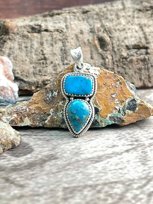 Handmade Sterling Silver Arizona Blue Turquoise Pendant "Signed Nizhoni"