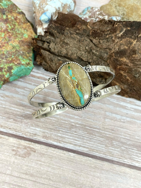 Handmade Sterling Silver Ribbon Royston Cuff Bracelet with Signed Nizhoni