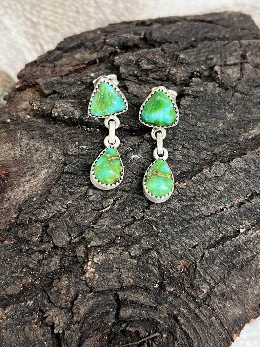Handmade Sterling Silver Sonoran Mountain Turquoise Stud Post Dangle Earrings with Signed Nizhoni (6)