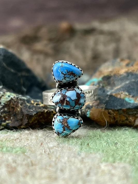 Handmade Sterling Silver Golden Hills Turquoise Adjustable Ring "Signed Nizhoni"