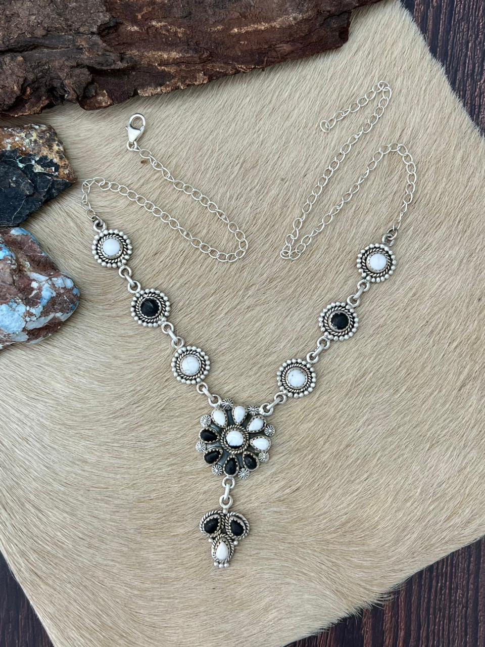 Handmade Sterling Silver White Buffalo Necklace "Signed Nizhoni"