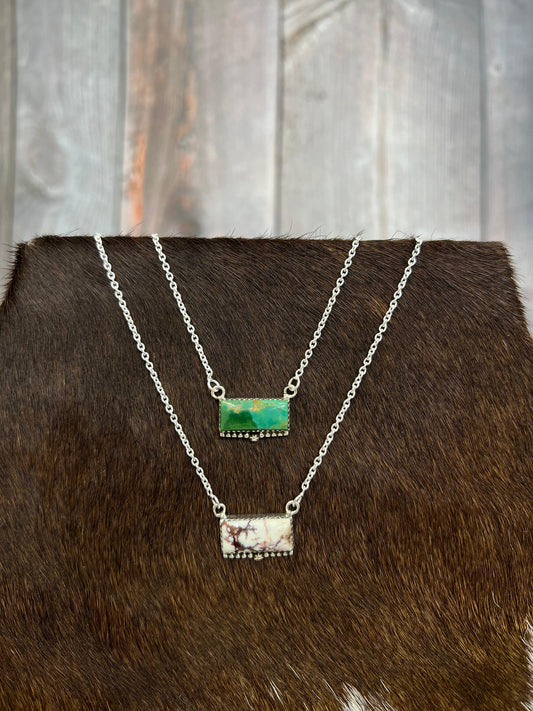 Handmade Sterling Silver Kingman, Wild Horse Necklace with Signed Nizhoni