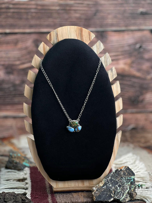 Handmade Sterling Silver Golden Hills Turquoise with Sonoran Mountain Turquoise Necklace "Signed Nizhoni"