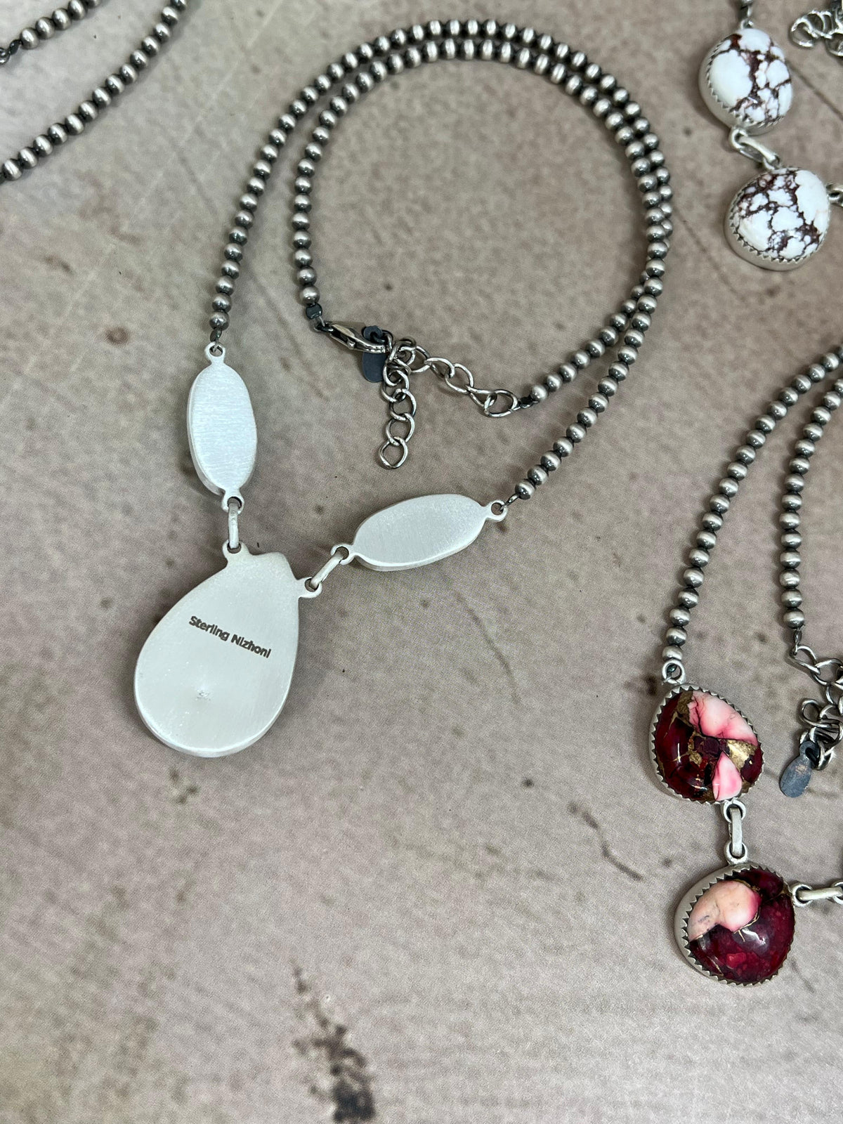 Handmade Sterling Silver Multi Stone Beaded Necklace, Signed Nizhoni
