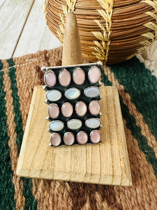 Handcrafted Mother of Pearl & Sterling Silver Ring Size 7.5 by Jacqueline Silver