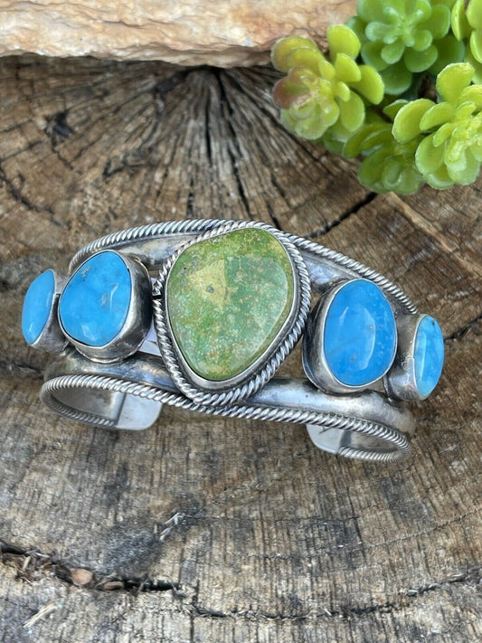 Handcrafted Sterling Sonoran Gold & Golden Hills Turquoise Cuff Bracelet Signed /