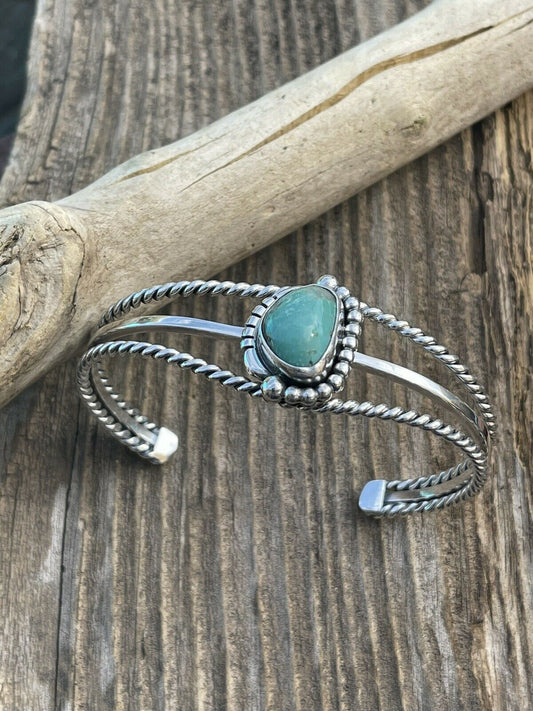 Handcrafted Royston Turquoise & Sterling Silver Cuff Bracelet Signed By Artist