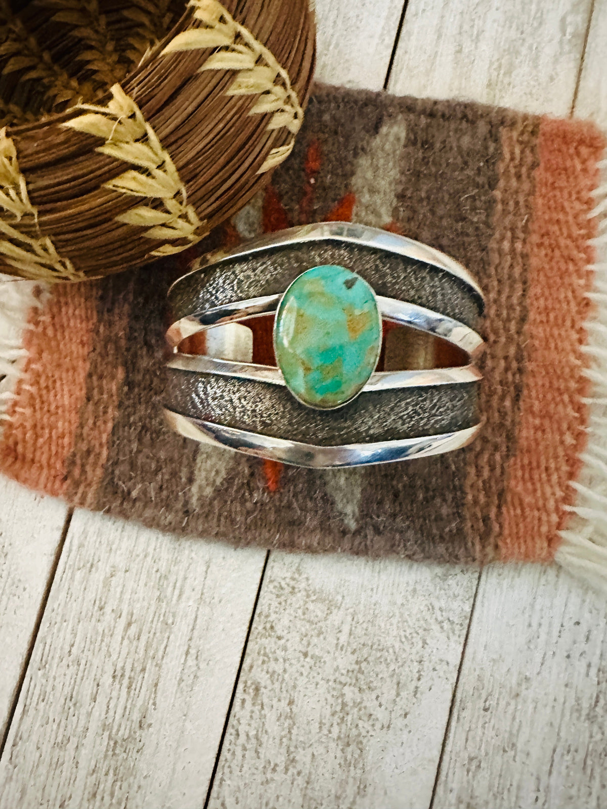 Old Pawn Handcrafted Sterling Silver & Turquoise Cuff Bracelet