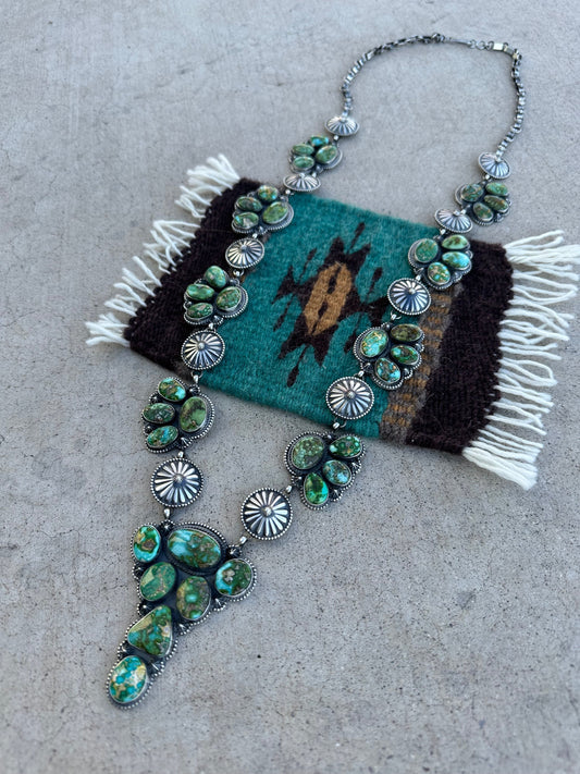 Handcrafted Sterling Silver And Sonoran Gold Turquoise Statement Necklace Signed Sheila Tso