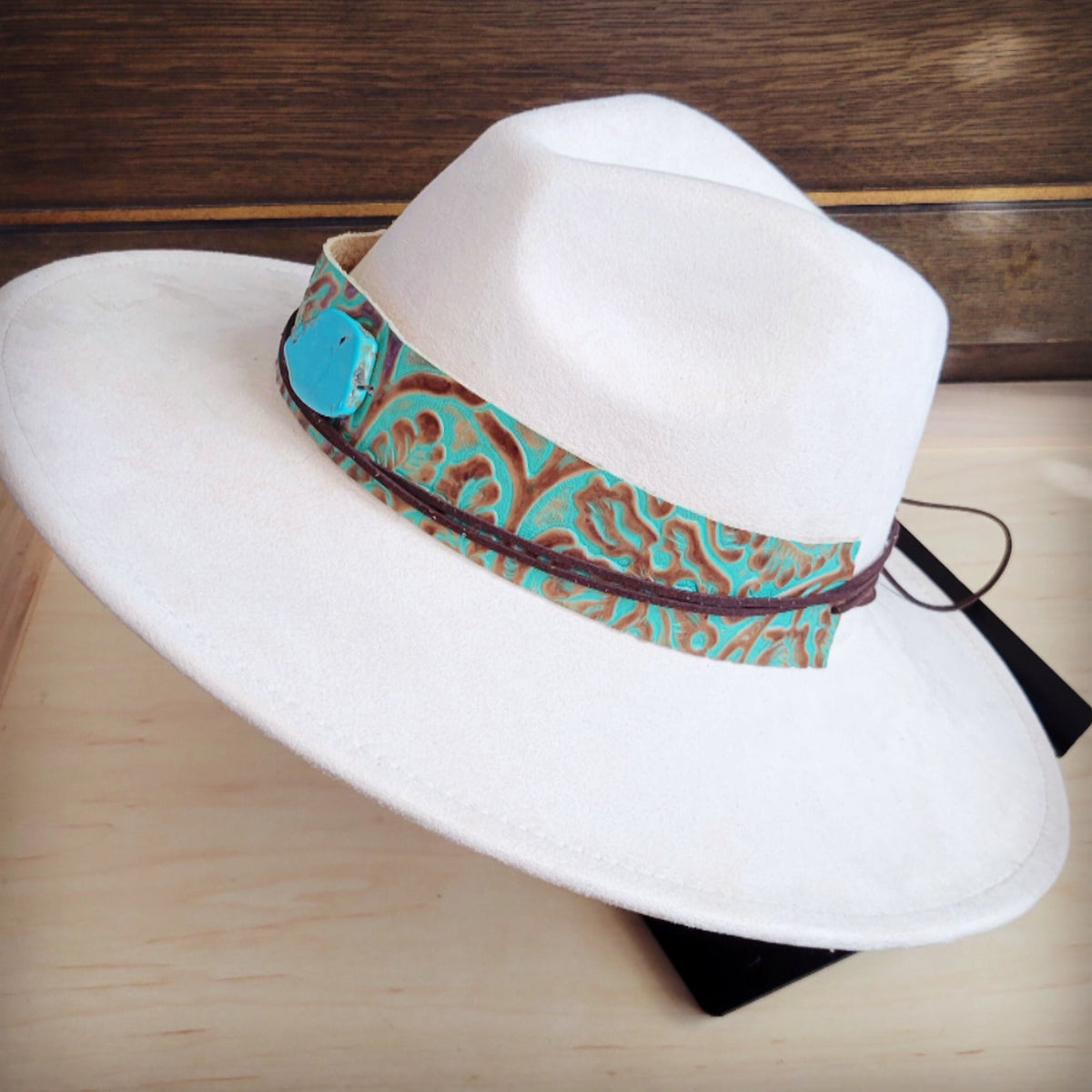 Wide Genuine Leather Cowboy Turquoise Hat Band w/ Turq 953p