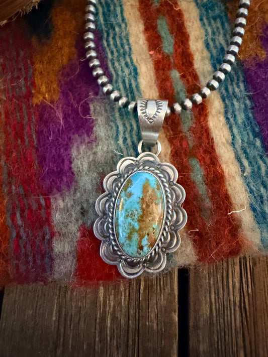 Handcrafted Sterling Silver & Royston Turquoise Pendant by David Skeets