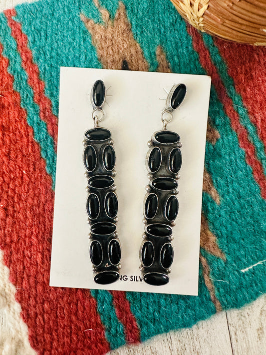 Handcrafted Black Onyx & Sterling Silver Dangle Earrings by Jacqueline Silver