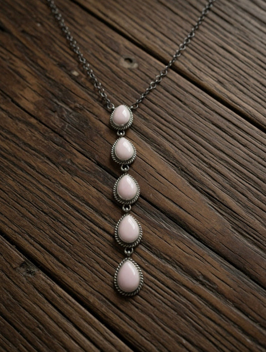 Handcrafted Queen Pink Conch & Sterling Silver 5 Teardrop Necklace
