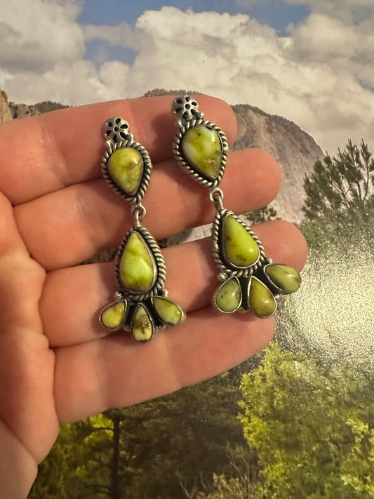 Handmade Sterling Silver & Palomino Post Dangle Earrings
