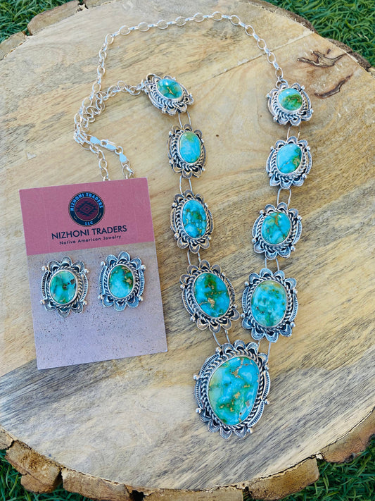 Handcrafted Sterling Silver & Sonoran Mountain Turquoise Necklace Set