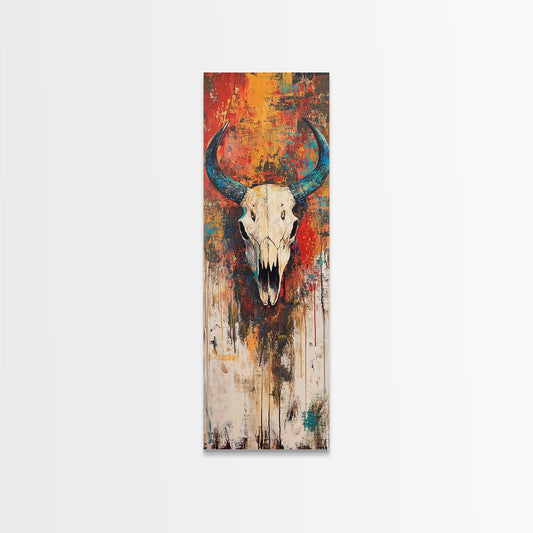 Bold Skull Art Framed Canvas Print, Southwest Wall Art, Rustic Decor, Moody Art, Halloween Art, Boho Art, Vintage Horse Art, Western Style