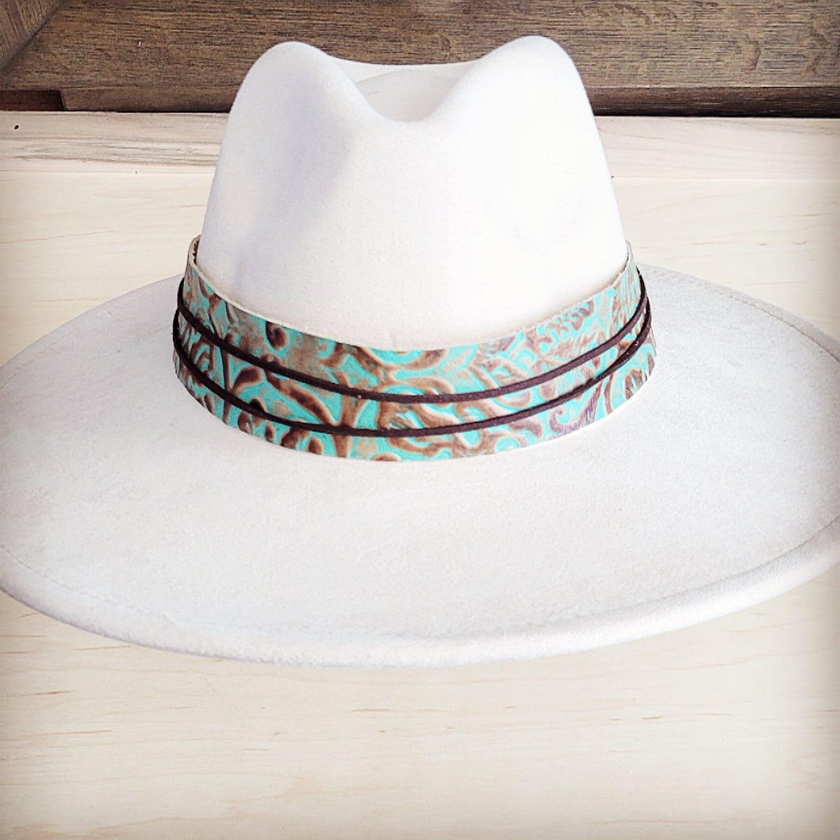 **Wide Genuine Leather Cowboy Turquoise Hat Band Only 953u